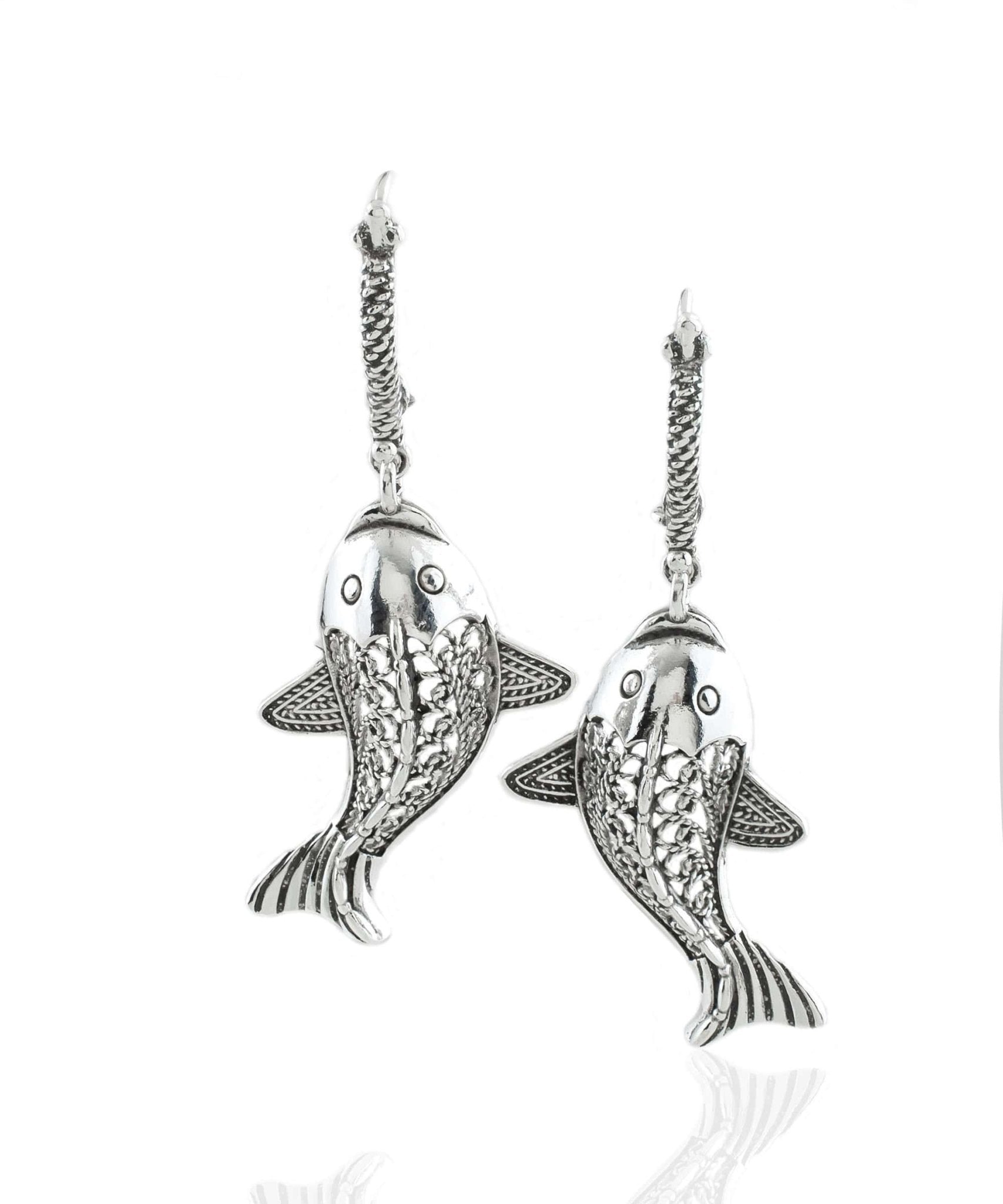Silver Fish Dangle Beach Earrings - Silver Beach Jewelry Shop