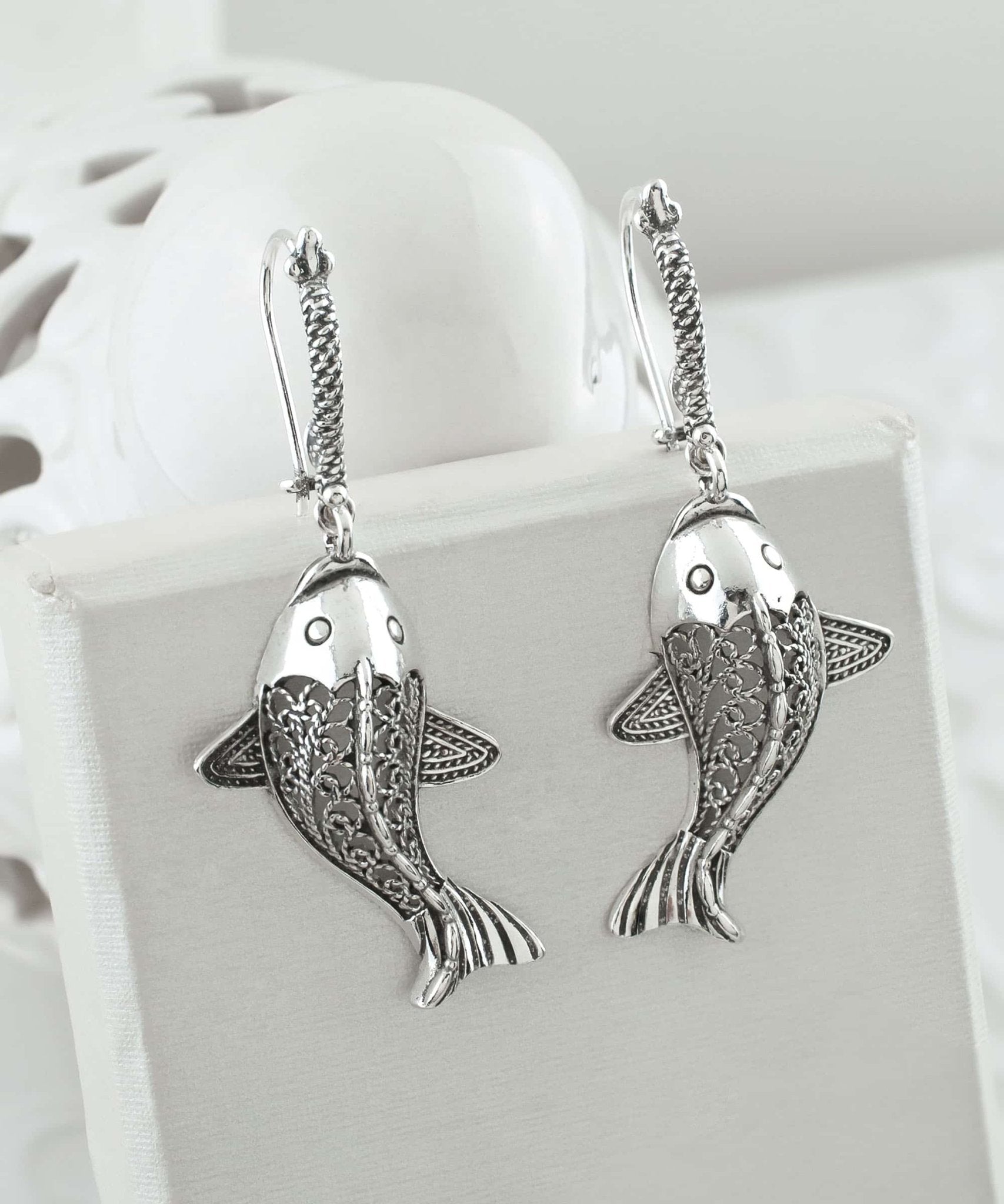 Silver Fish Dangle Beach Earrings - Silver Beach Jewelry Shop