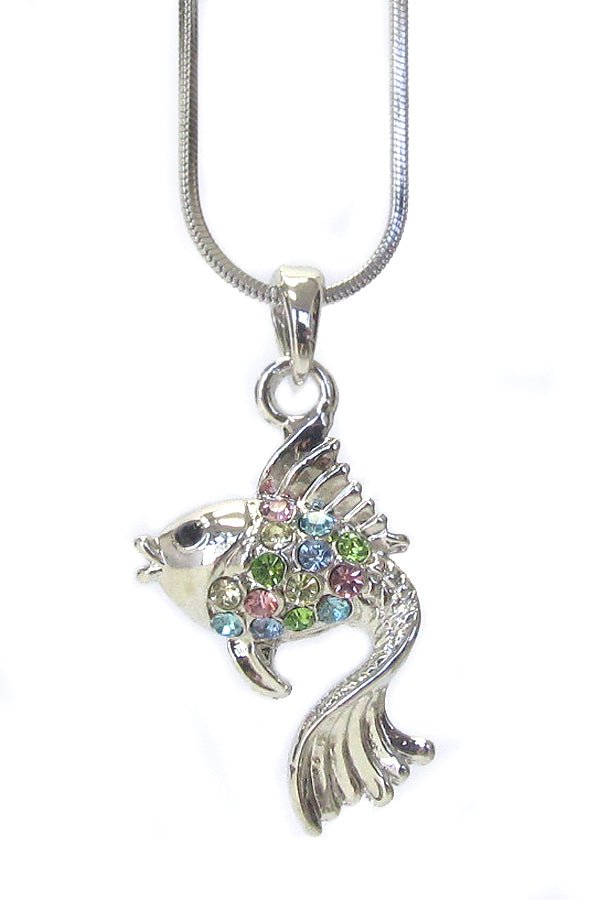 Silver Gold Fish Pendant Beach Necklace - Silver Beach Jewelry Shop