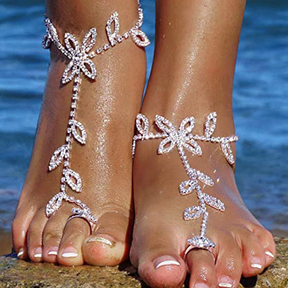 Silver Leaf Beach Anklet - Silver Beach Jewelry Shop