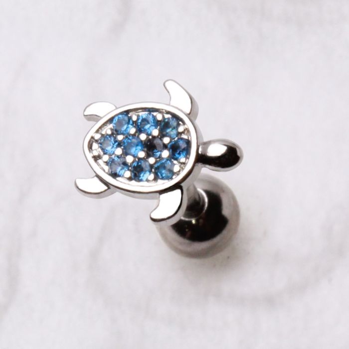 Silver Ocean Blue Sea Turtle Cartilage Earring - Silver Beach Jewelry Shop