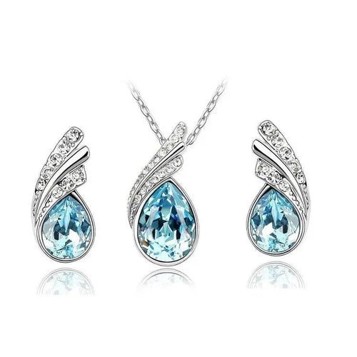 Silver Ocean Drop Beach Necklace and Earrings Set - Silver Beach Jewelry Shop