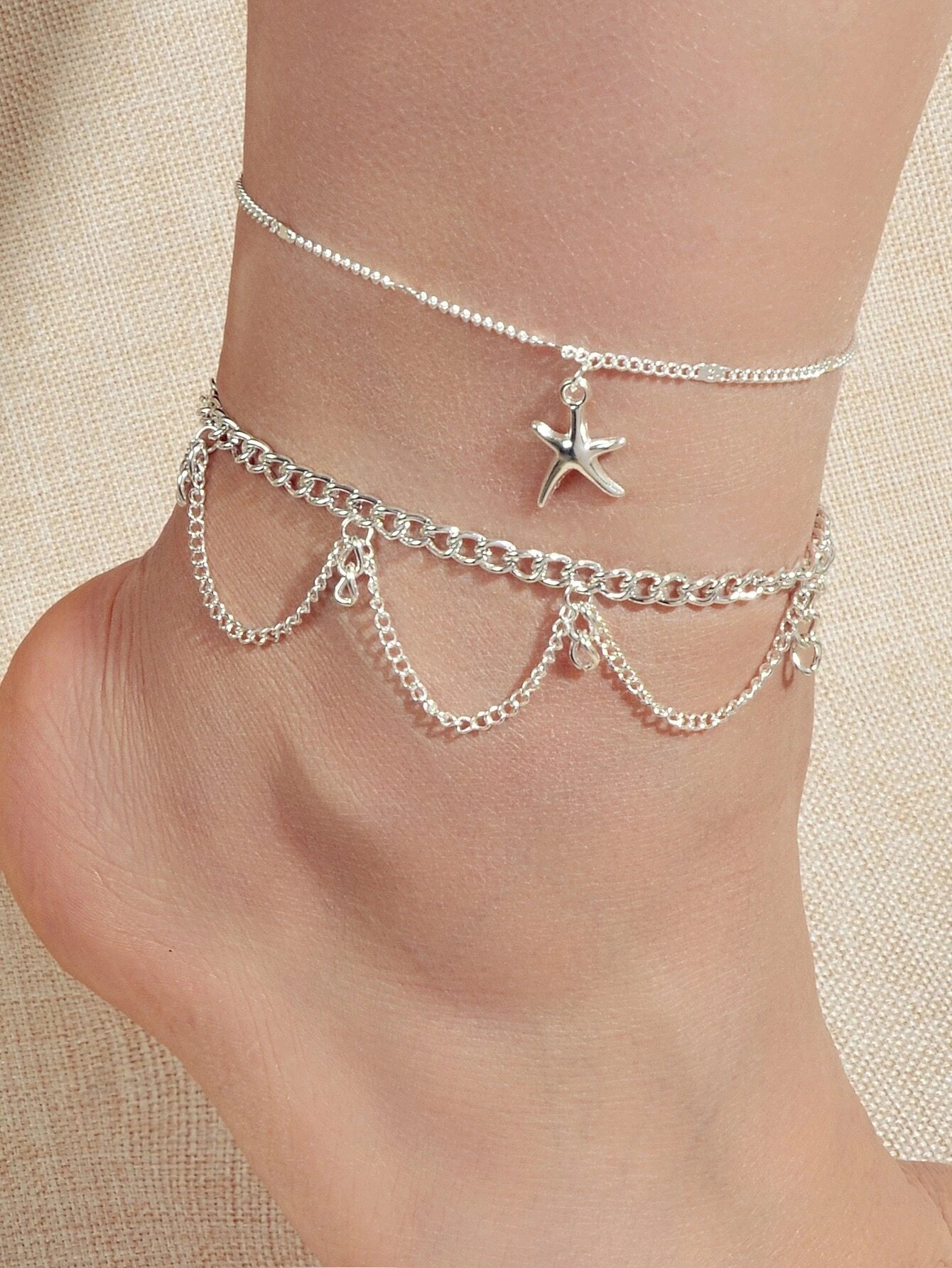 Silver Starfish Beach Anklet - Silver Beach Jewelry Shop