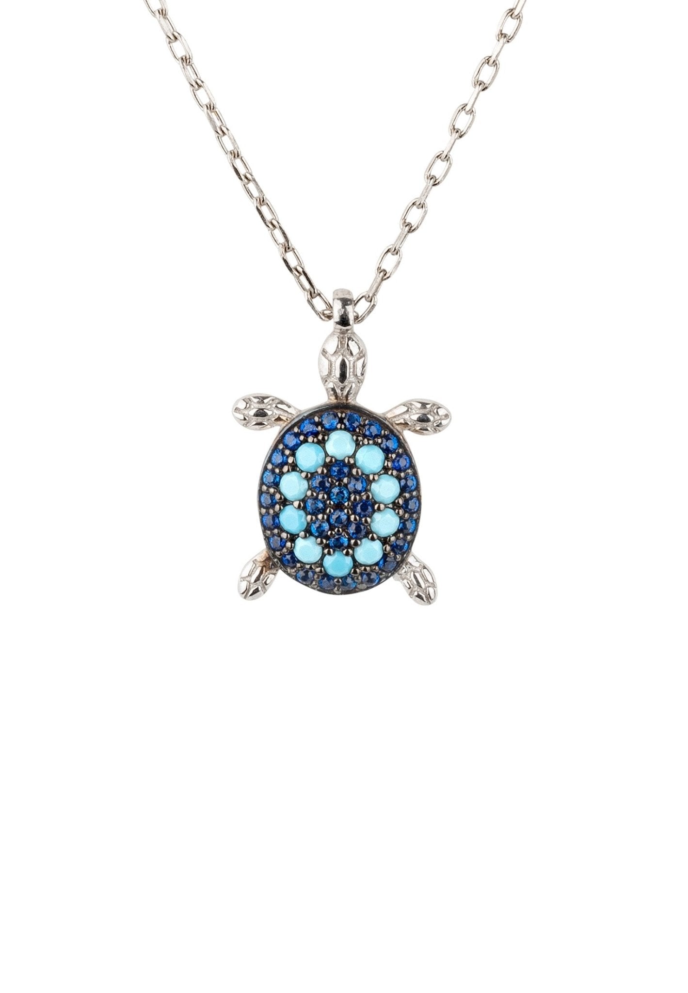 Silver Turquoise Blue Turtle Pendant Beach Necklace - Silver Beach Jewelry Shop